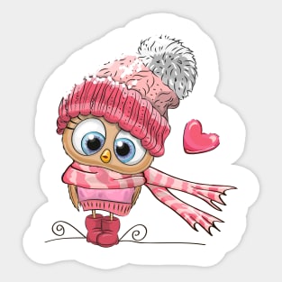 Cute owl in a winter hat and scarf Sticker